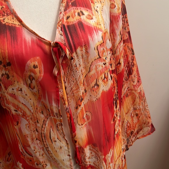 Cardigan Colorful Long Sleeve Tunic Cardigan Top with Ties in front Size 12 - Picture 6 of 8